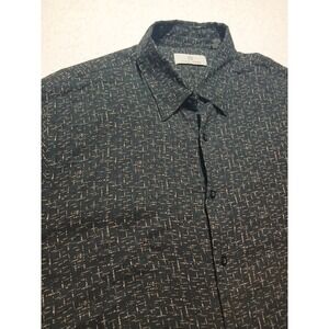 Bobby Chan Shirt Men's Size L Black Button Up Short Sleeve With Pattern
